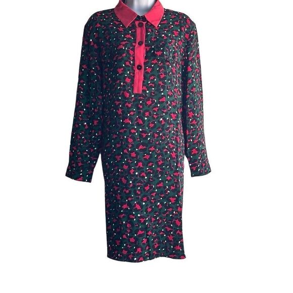 Marc Cain Red Black Leopard Print Shirt Dress Collared Pockets US 10 N4 NWT $380 - Picture 1 of 9